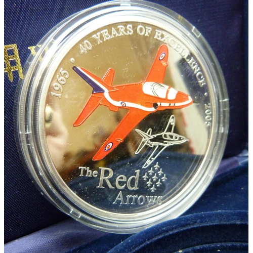 7214 - Coins; 5oz 2005 Silver Proof 'Red Arrows' Britannia with certificate. 999/1000 hallmarked, 2oz 2003 ... 