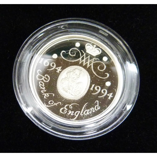 7216 - Coins; 1994 silver proof £2 Bank of England, 1996 silver proof £2 Celebration of Football, boxed wit... 