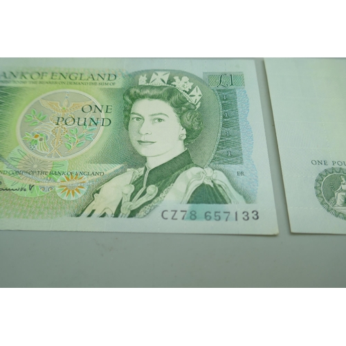 7222 - Six unused £1 notes