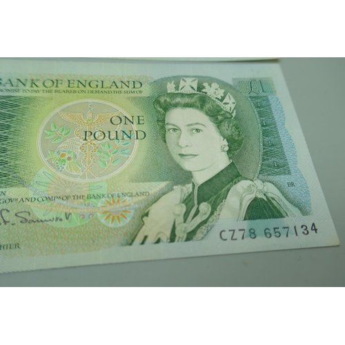 7222 - Six unused £1 notes