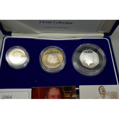 7223 - The Royal Mint 2004 Silver Proof Piedfort three coin collection, £1 coin, Forth Rail Bridge, £2 coin... 