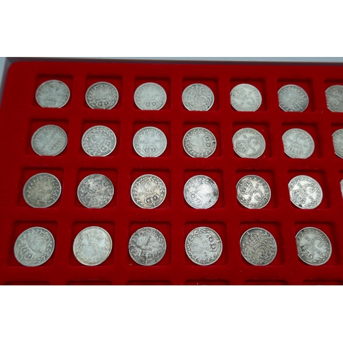 7226 - A collection of pre 1920 silver 3d in Linder tray (99 coins)