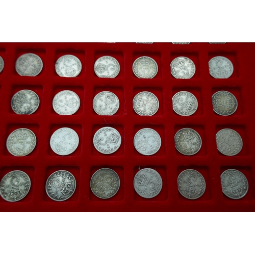 7226 - A collection of pre 1920 silver 3d in Linder tray (99 coins)