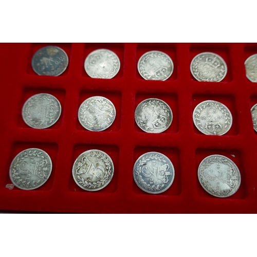 7226 - A collection of pre 1920 silver 3d in Linder tray (99 coins)