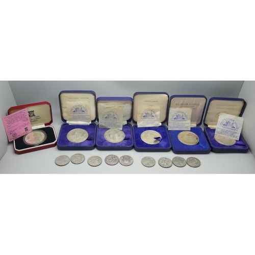 7228 - A set of five Tower Mint 1978-82 medallions, boxed, a silver proof Pobjoy mint Queen Mother Crown, 3... 