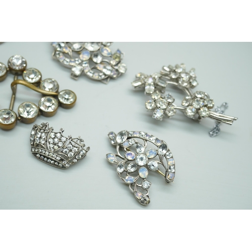 7235 - A collection of paste set jewellery including a crown brooch marked SCP England