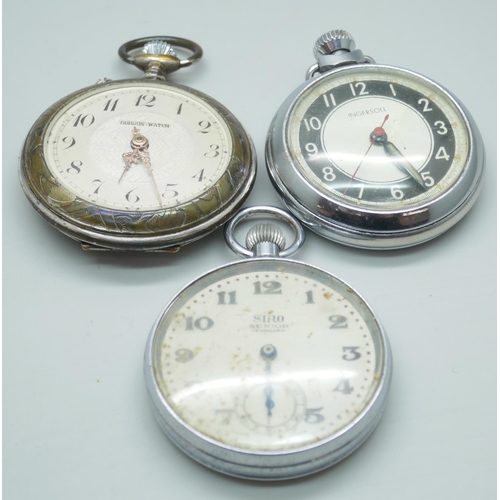 7240 - Three vintage pocket watches including Ingersoll with box