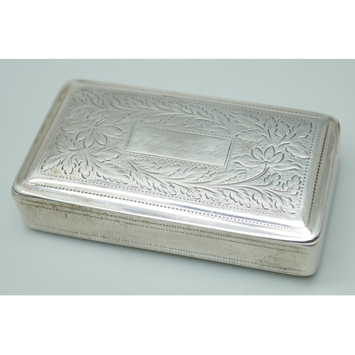 7246 - A Georgian silver snuff box inscribed 'Francis Bell', NJ, Birmingham 1825, 27g, 5.8 x 3.1cm