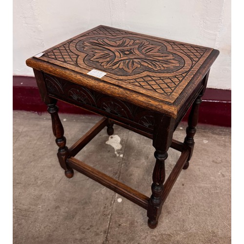 103B - A 17th Century style carved oak box stool