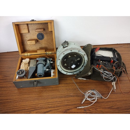 276 - An RAF issue O.S. 806 telescope checking sight, Type 6, Mk II, boxed, a Royal Navy ships compass and... 