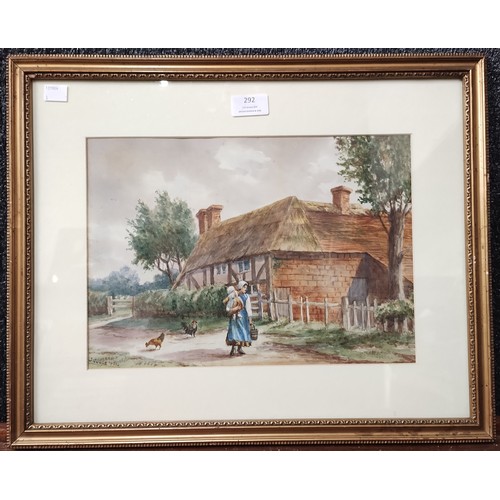 292 - J. Cooke, rural landscape with mother and child, watercolour, framed