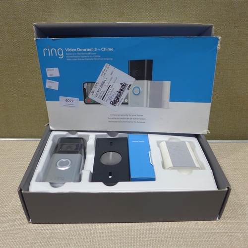 6072 - Ring Doorbell 3 With Chime Video  (347-605) *This lot is subject to Vat