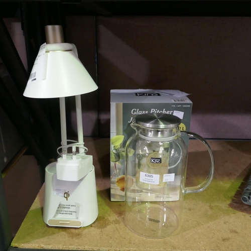 6305 - King Crystal Pitcher 2.2L and an Ottlite Led Organiser Desk Lamp (347-521,529) *This lot is subject ... 