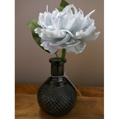 3049 - Three artificial duck egg blue Peony’s in ball vases, H 23cms (58928001)   #