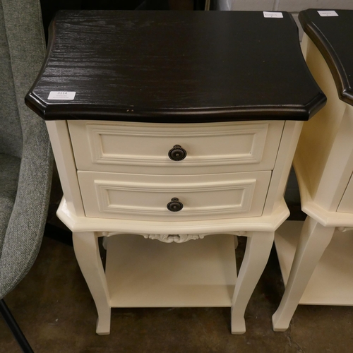 3114 - A white two drawer lamp table with contrast top