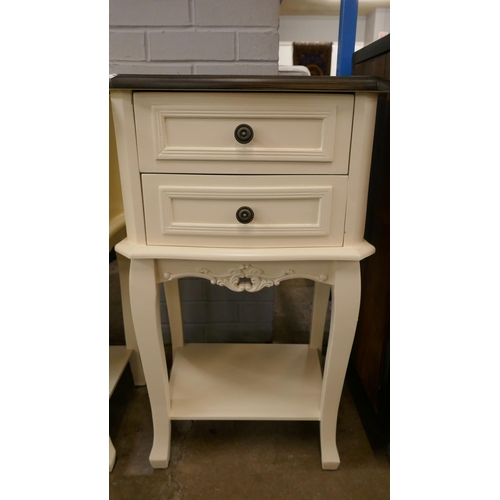 3115 - A white two drawer lamp table with contrast top