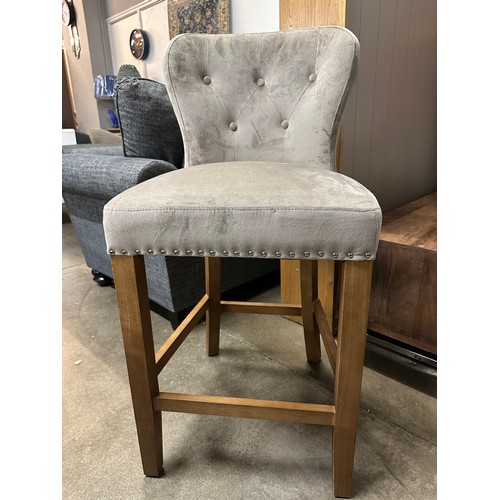 3047 - A taupe velvet Chennai bar stool (Leg Damaged needs attention) *This lot is subject to Vat