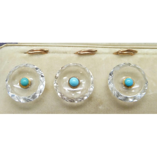 7007 - A set of Asprey London shirt studs with cabochon turquoise stones, 1.3cm, in fitted case