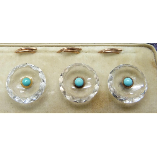 7007 - A set of Asprey London shirt studs with cabochon turquoise stones, 1.3cm, in fitted case