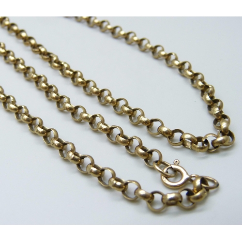 7011 - A 9ct gold belcher chain necklace, 66.5cm, 21.2g