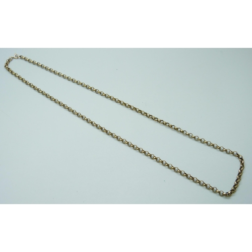 7011 - A 9ct gold belcher chain necklace, 66.5cm, 21.2g