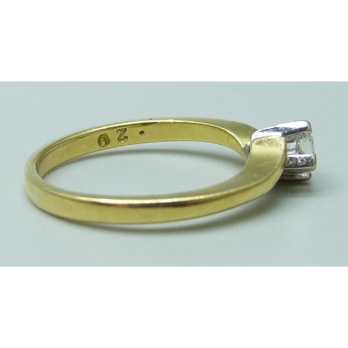 7042 - An 18ct gold diamond solitaire ring, 0.2ct diamond weight stamped to the shank, 2.9g, M