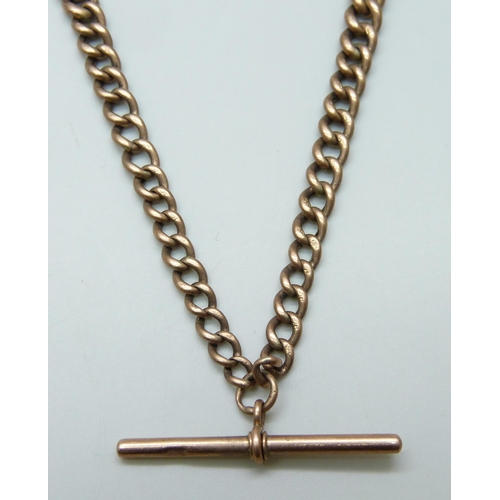 7052 - A 9ct gold Albert chain, links hallmarked, bar and clip stamped 9ct, 15.8g, 23cm including clip and ... 