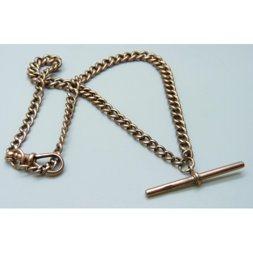 7052 - A 9ct gold Albert chain, links hallmarked, bar and clip stamped 9ct, 15.8g, 23cm including clip and ... 