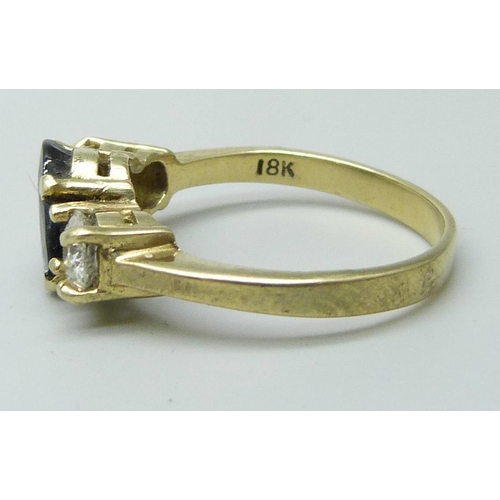 7070 - An 18ct gold, sapphire and diamond ring, approximately 0.75ct total diamond weight, 3.9g, Q, in a ri... 