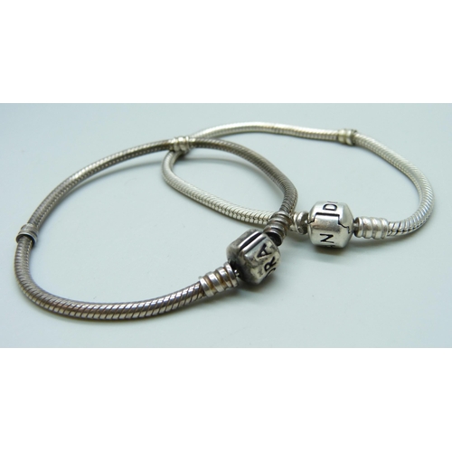 7131 - Two silver Pandora bracelets, 29g