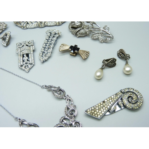 7144 - A collection of marcasite and paste jewellery including Art Deco