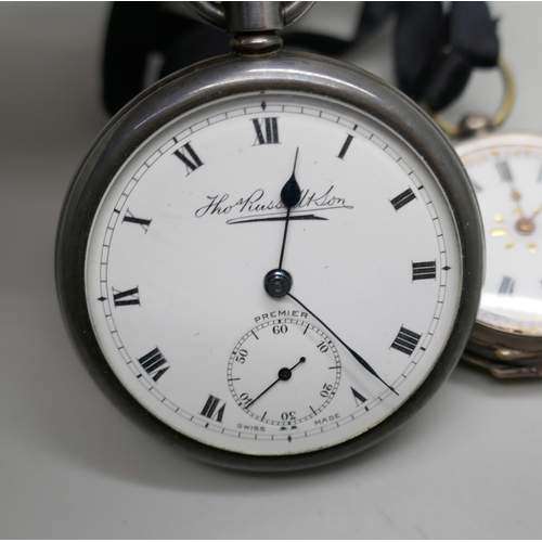 7172 - A silver .800 siver fob watch and a silver pocket watch with inscription verso