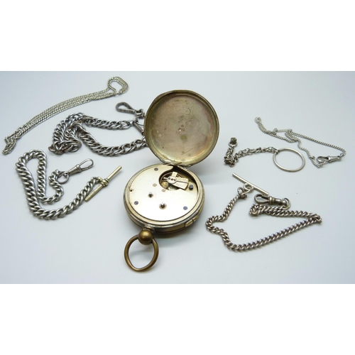 7178 - A Centre Seconds Chronograph pocket watch and a collection of Albert chains, etc.