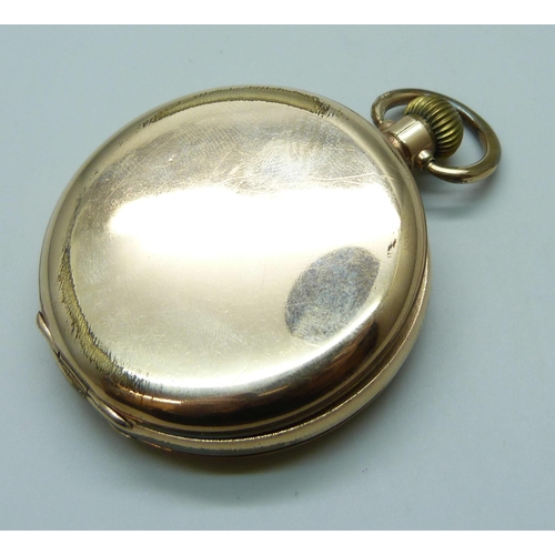 7179 - A Waltham gold plated full hunter pocket watch with inscription on inner cuvet dated 1923, Star Denn... 