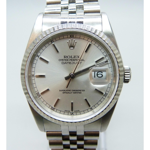 7196 - A Rolex Oyster Perpetual Datejust bracelet watch, reference 16234, stainless steel case, fluted beze... 