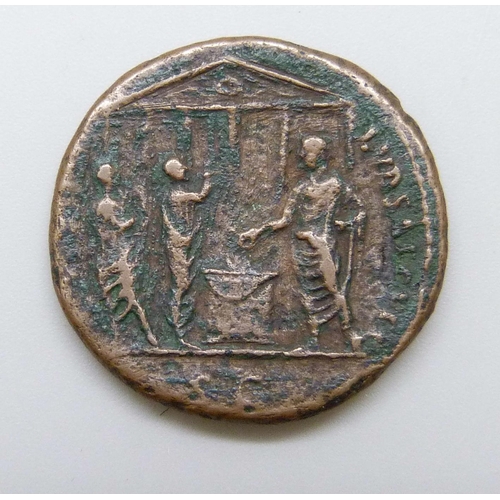 7200 - Domitian, 81-96, AS, 10g, Laureate head bust, Reverse-Domitian, harpist and flute player sacrificing... 