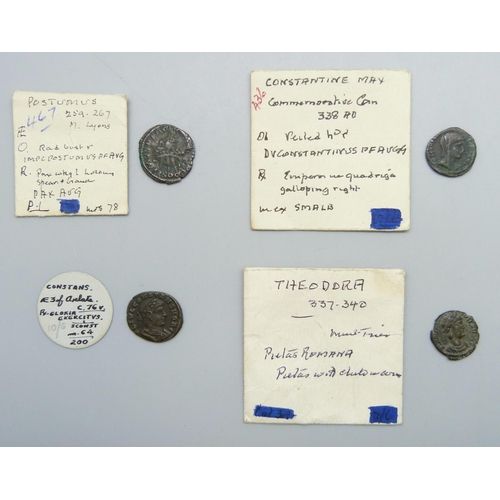 7206 - Roman coins - Postumus, 259-267, Theodora, 337-340, Constantine, 338A, Constans, 408-441