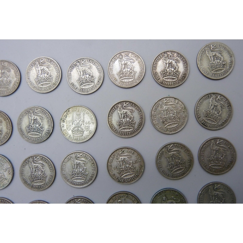 7208 - Coins - A collection of half silver shillings, pre 1947, 245g