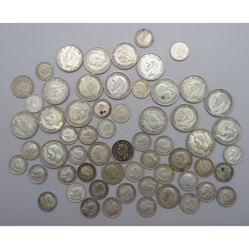 7210 - A collection of shillings/sixpence/threepence, all pre 1947, all VF or better, weight approximately ... 