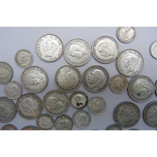 7210 - A collection of shillings/sixpence/threepence, all pre 1947, all VF or better, weight approximately ... 