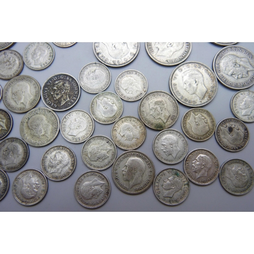 7210 - A collection of shillings/sixpence/threepence, all pre 1947, all VF or better, weight approximately ... 