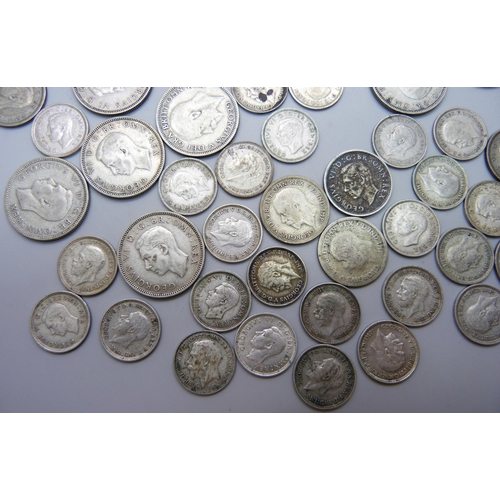 7210 - A collection of shillings/sixpence/threepence, all pre 1947, all VF or better, weight approximately ... 