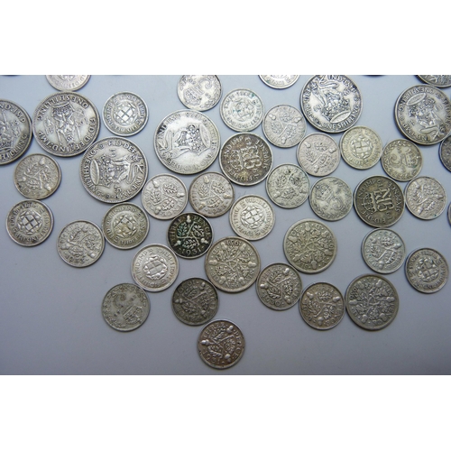 7210 - A collection of shillings/sixpence/threepence, all pre 1947, all VF or better, weight approximately ... 