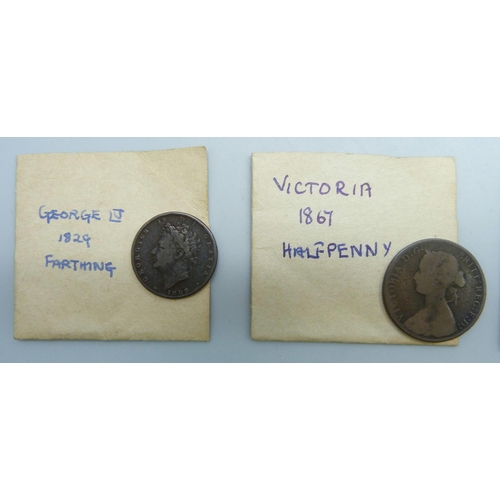 7220 - A collection of pennies and fractional coins, Charles II, George II/III/IV and Victoria, 17th-19th c... 