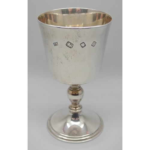 7230 - A Mappin & Webb silver goblet, inscription to underside, London 1969, 12.2cm, 182g