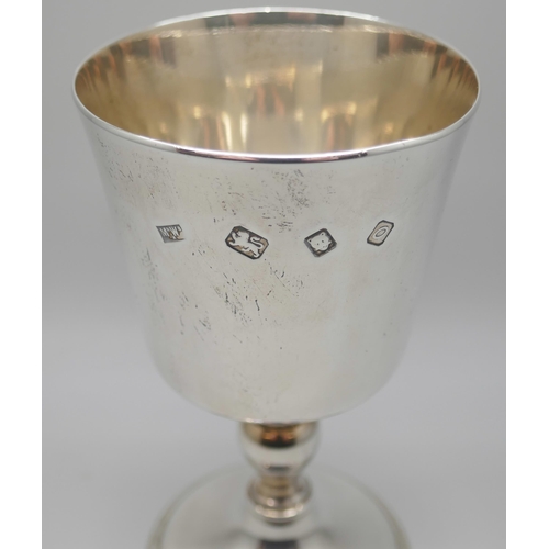 7230 - A Mappin & Webb silver goblet, inscription to underside, London 1969, 12.2cm, 182g