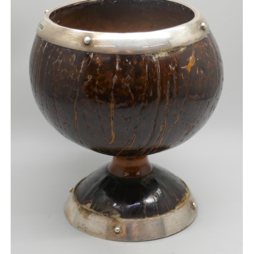 7241 - A silver mounted coconut cup, James Deakin & Sons, Sheffield 1904, 13.5cm