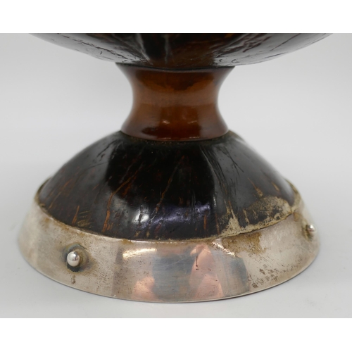 7241 - A silver mounted coconut cup, James Deakin & Sons, Sheffield 1904, 13.5cm