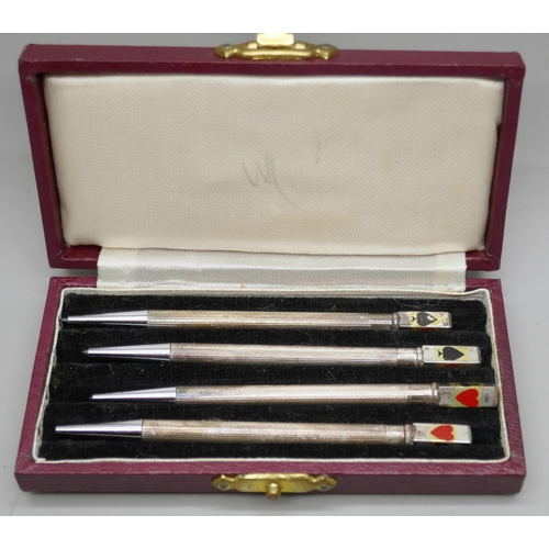 7246 - A set of four silver bridge pencils, 8.5cm, cased