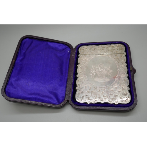 7257 - A Victorian silver card case, Hilliard & Thomason, Birmingham 1869, 55g, 9.5cm x 7cm